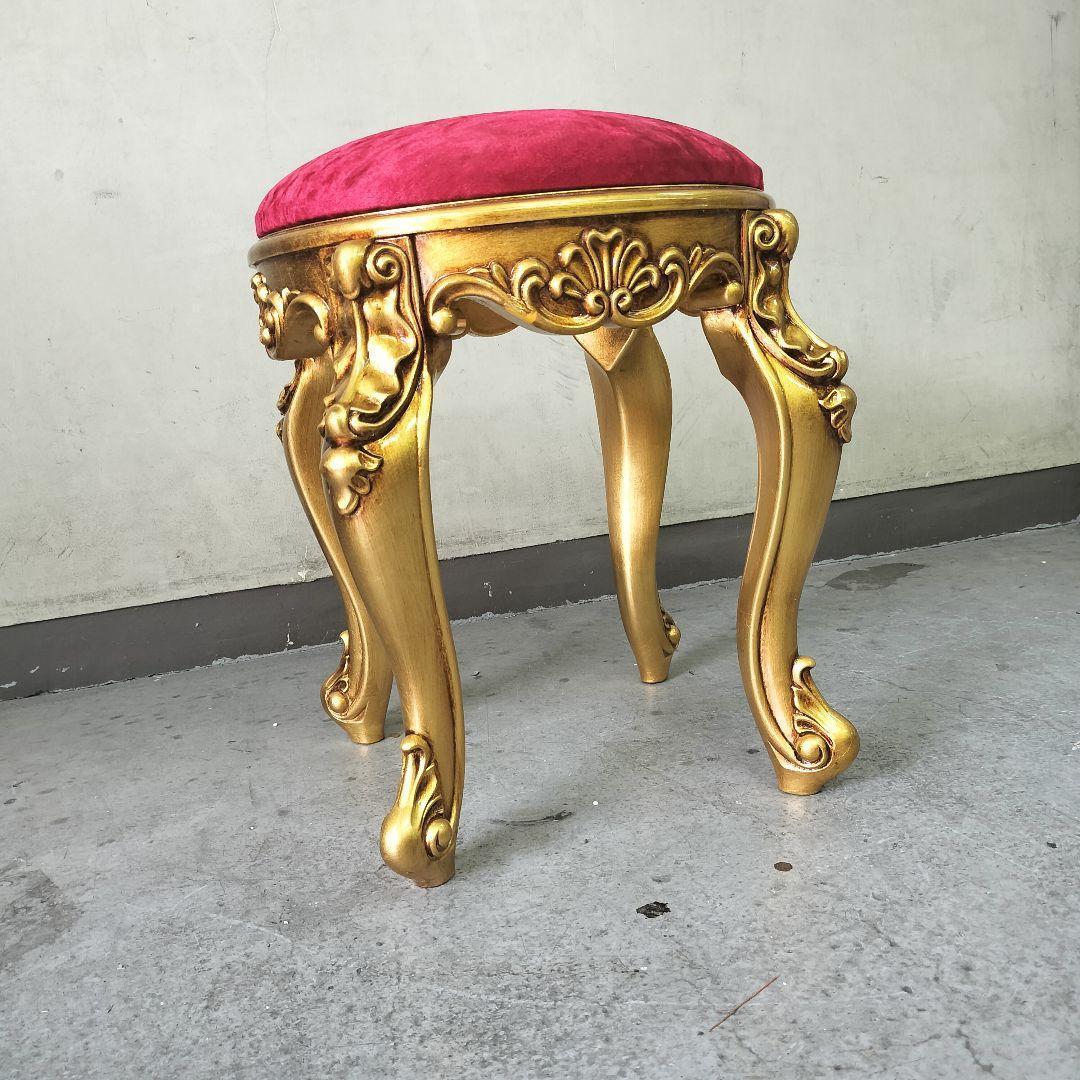 ゴージャス　ゴールド　チンチラ　モケット　レッド　スツール　ヘルプイス　ロココ調