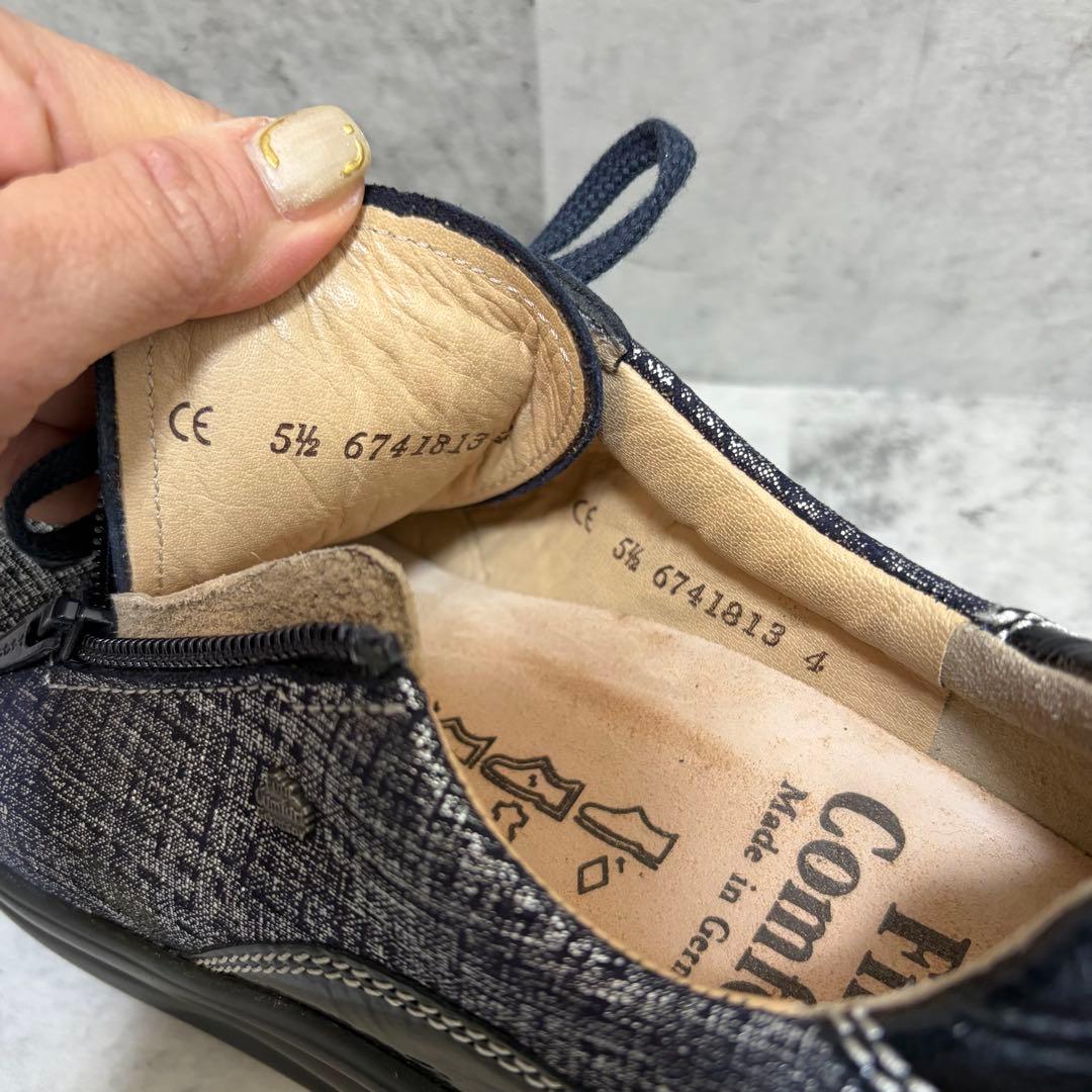 ドイツ製 フィンコンフォート コンフォートシューズ　サイドジップ 外反母趾 紺