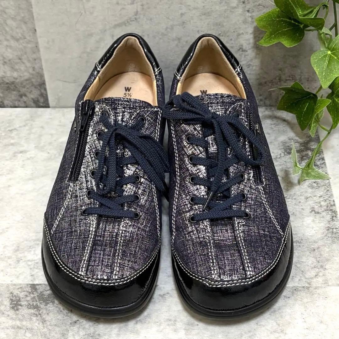 ドイツ製 フィンコンフォート コンフォートシューズ　サイドジップ 外反母趾 紺