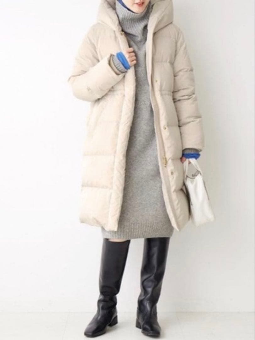 新品 IENA ロングダウンコート フード付き オフホワイト