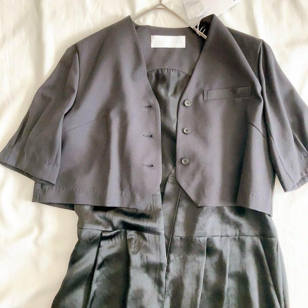 訳あり 新品 アダムエロペ 【サステナブル】 ジャケットコンビロンパース S 黒