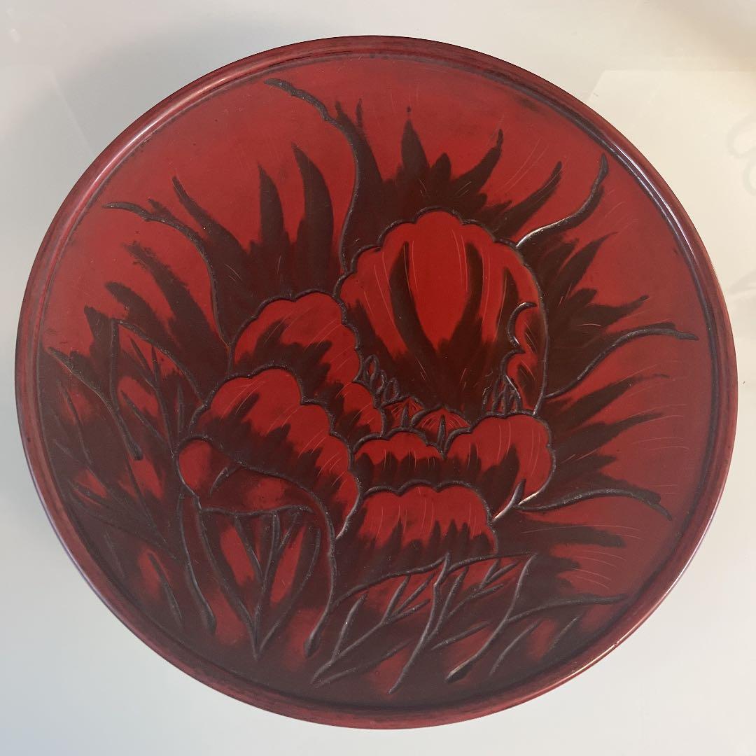 鎌倉彫菓子盆(台付工芸品)レア　作者銘