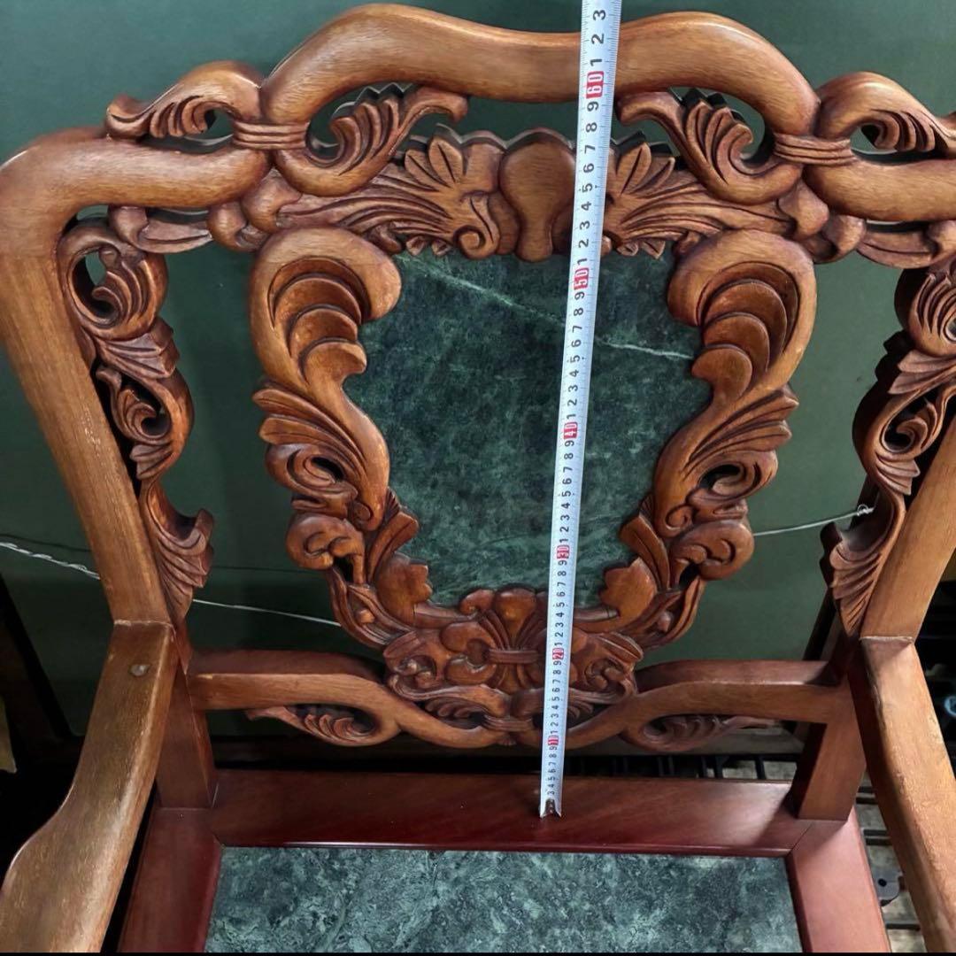 ③ 大理石椅子 手彫り 当時物家具 座緑 中国家具 アンティーク