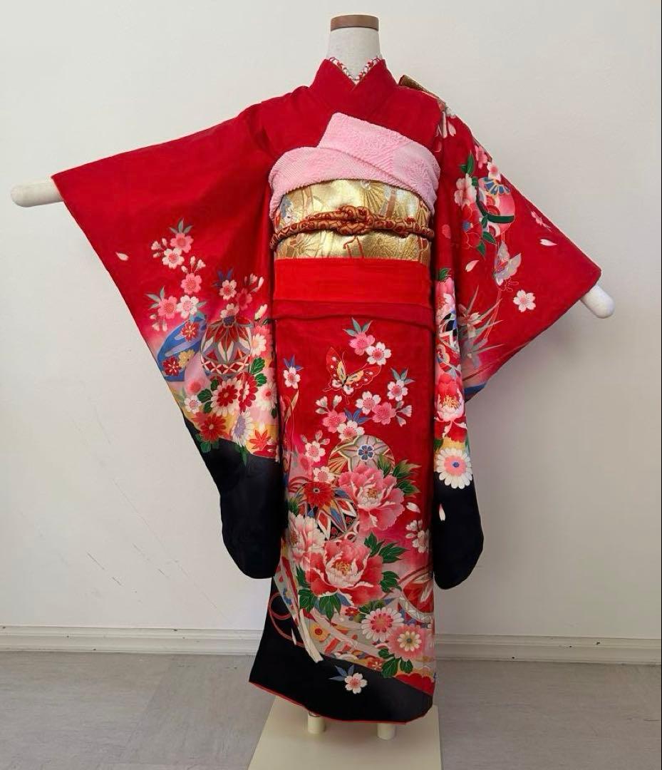 7歳　七五三　古典柄　正絹着物　帯、帯揚げ、帯締め　しごき　セット