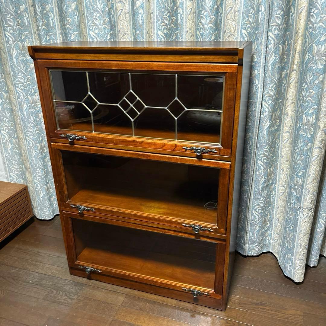 【良品】アンティーク ガラス棚 ブックケース フラップ式扉