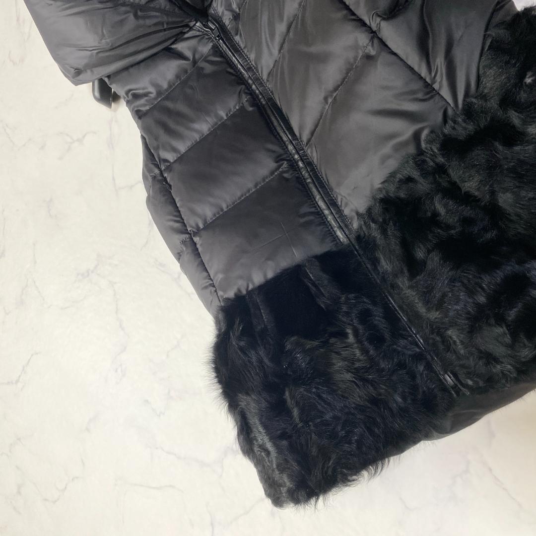 ダイアグラム ラムファーダウンベスト 切替 レザー ブラック 36 フード