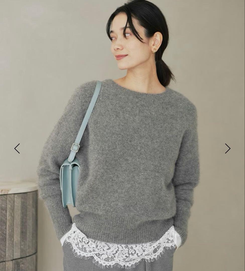 ヘアリーニット　グレー　グリーンレーベルリラクシング