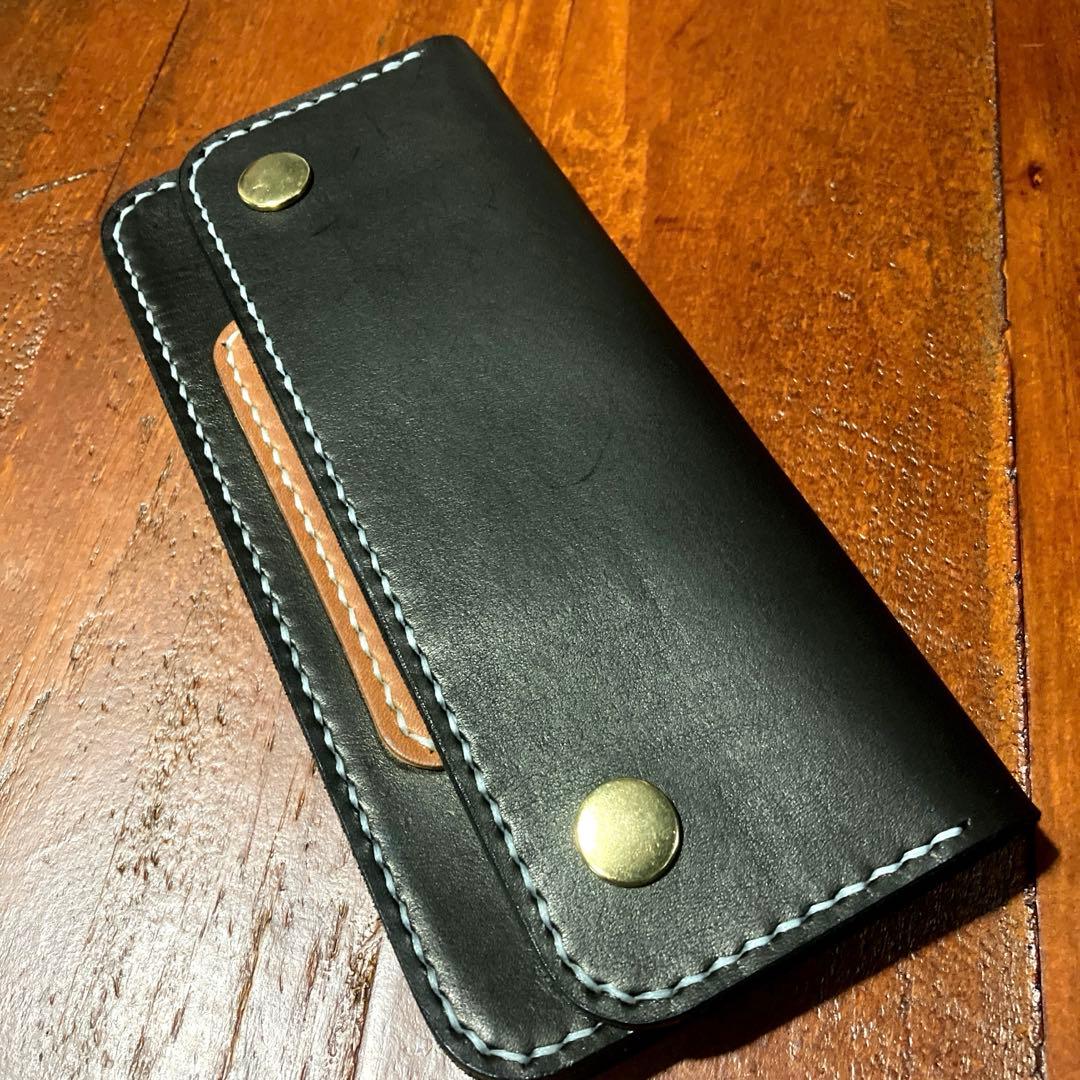 本革　長財布　 ヌメ革　黒色　レザークラフト ハンドメイド