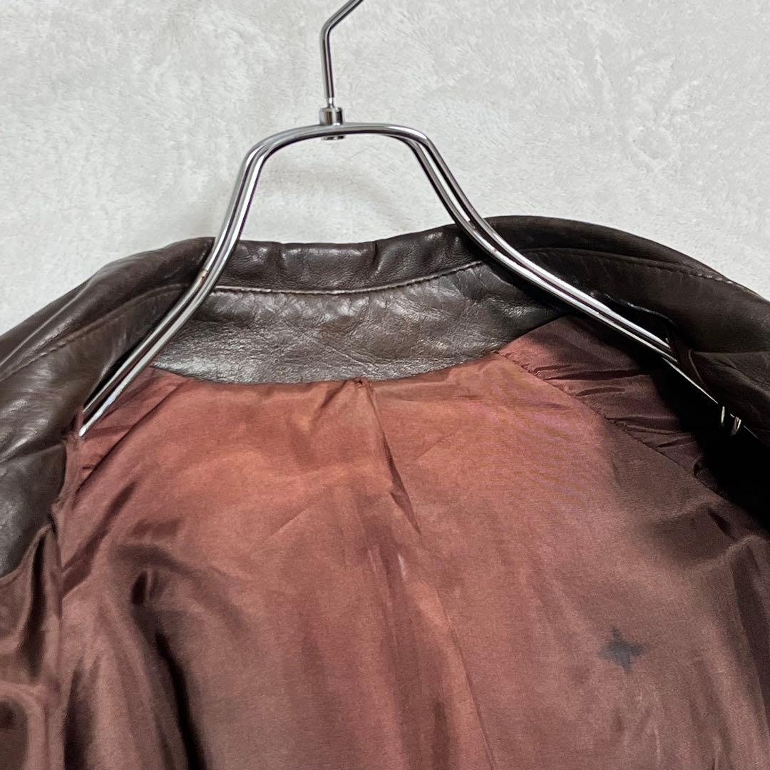 レザートレンチコート 本革 ブラウン ベルト ダブル釦 ヴィンテージ