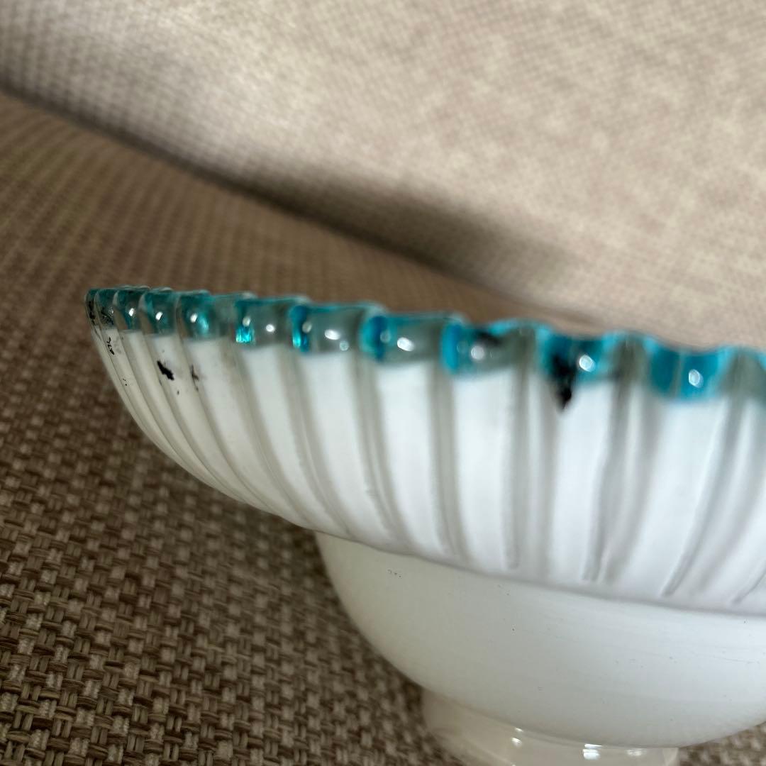 電笠　乳白青フチ笠　明治〜大正時代　【13】