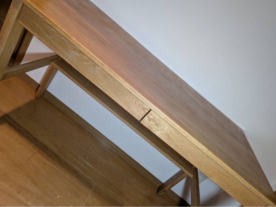 ■送料込■無印 オーク無垢材デスク 引出足元棚付 学習机 事務テーブルMUJI