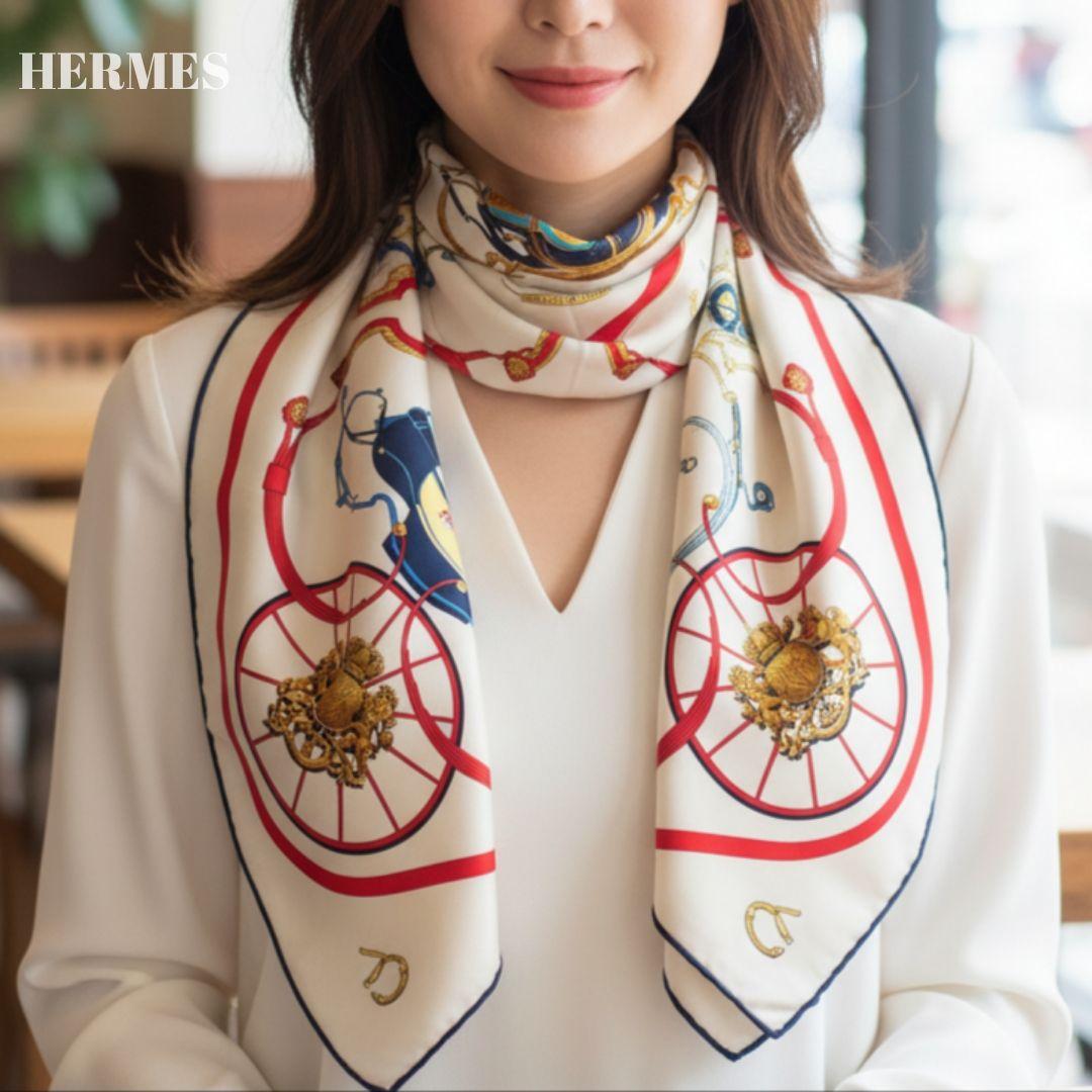 【未使用級】エルメス スカーフカレ90 SPRINGS スプリングス 白赤