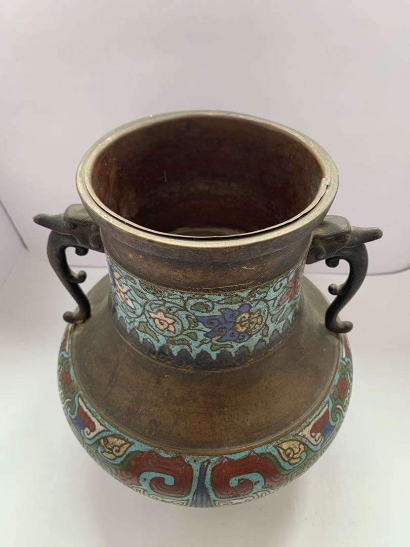 古銅　七宝饕餮文耳付瓶 大日本文政年整珉鋳　送料込み