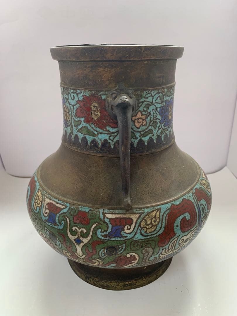 古銅　七宝饕餮文耳付瓶 大日本文政年整珉鋳　送料込み