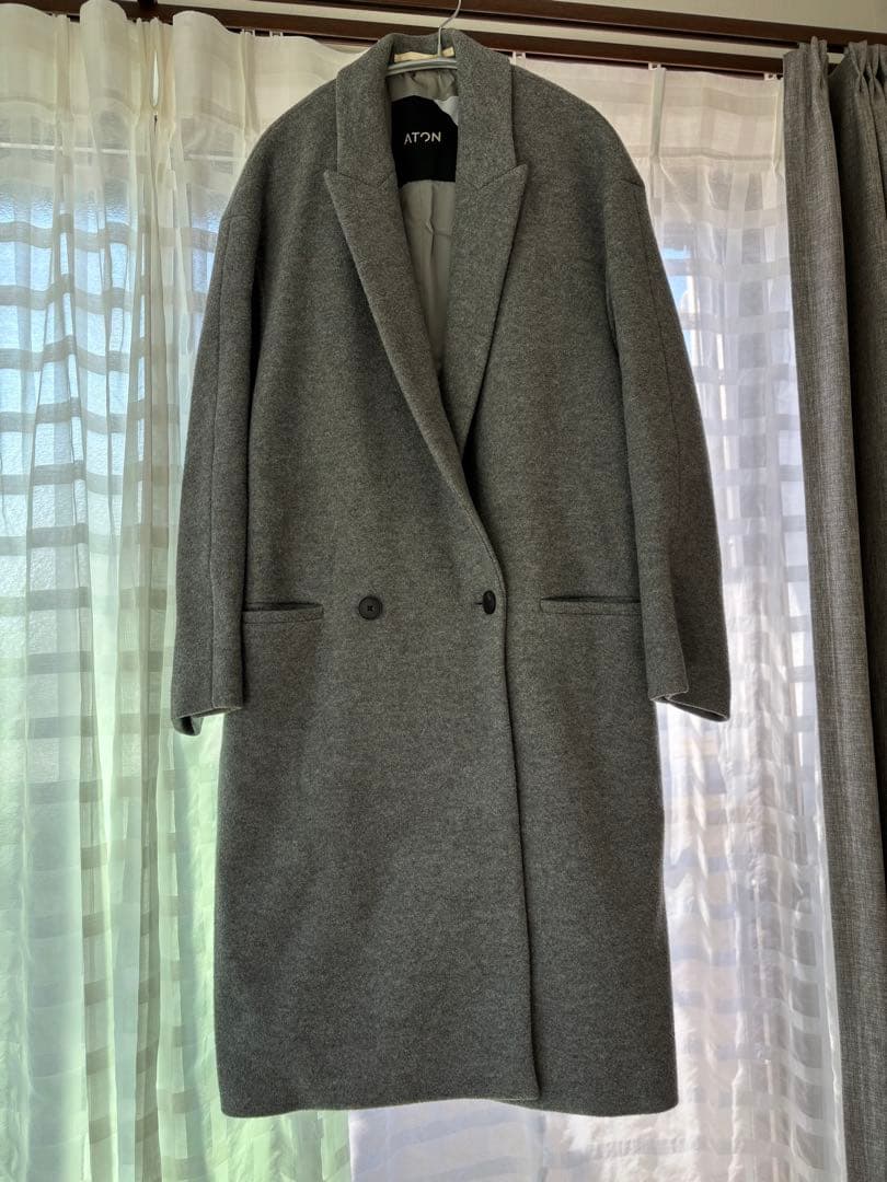 ATON グレー チェスター ロングコート S/M