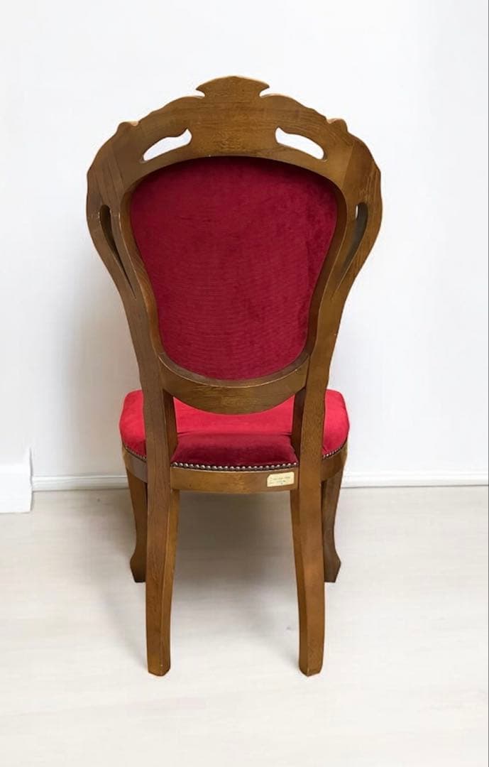 イタリア製 ロココ調 木製椅子 ベロア調 赤 猫脚 猫足 アンティーク チェア