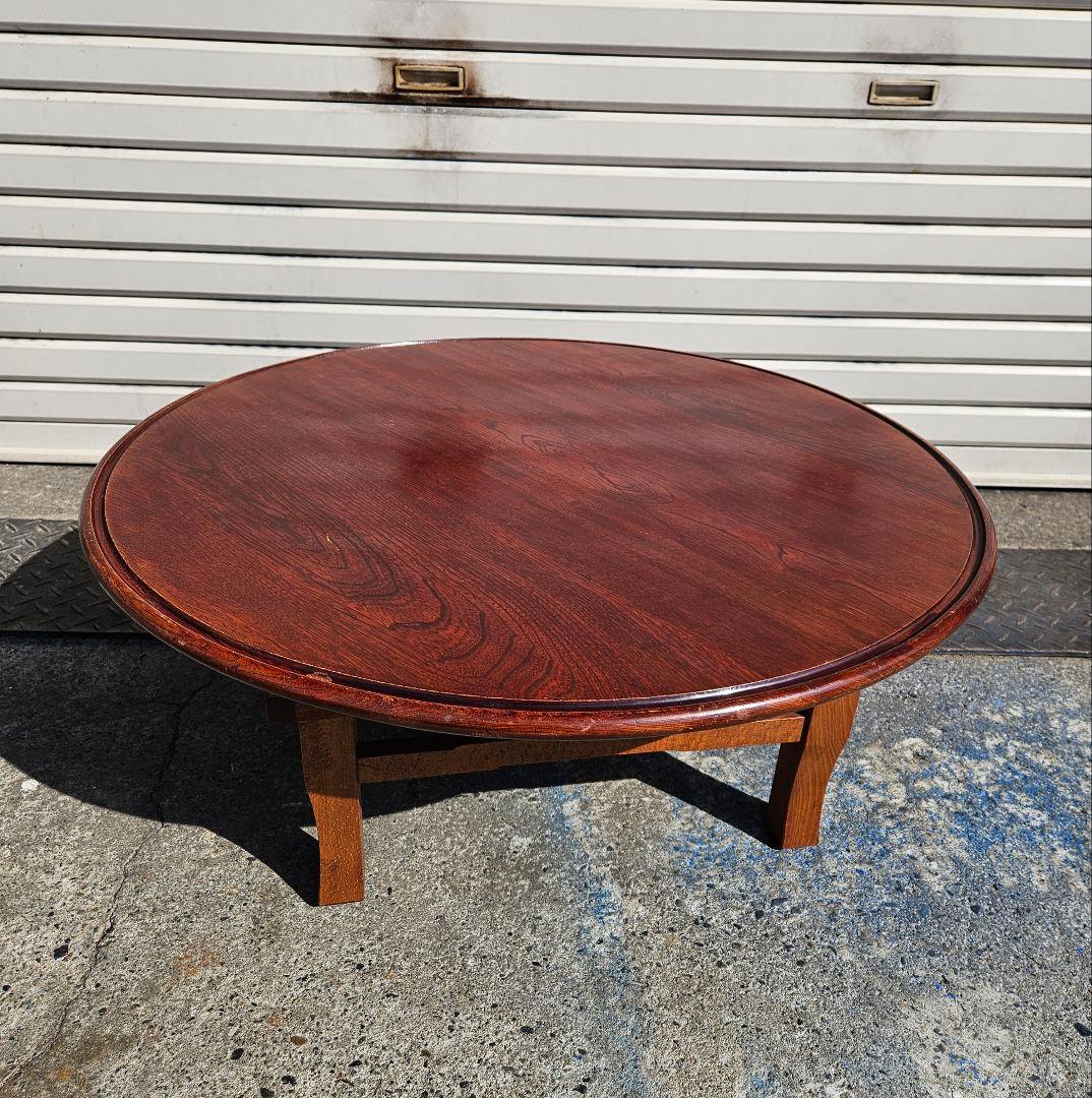 日本のアンティーク 木製のちゃぶ台 折り畳み フォールディング 丸テーブル 座卓