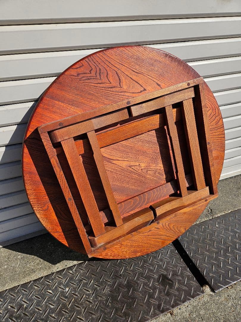 日本のアンティーク 木製のちゃぶ台 折り畳み フォールディング 丸テーブル 座卓