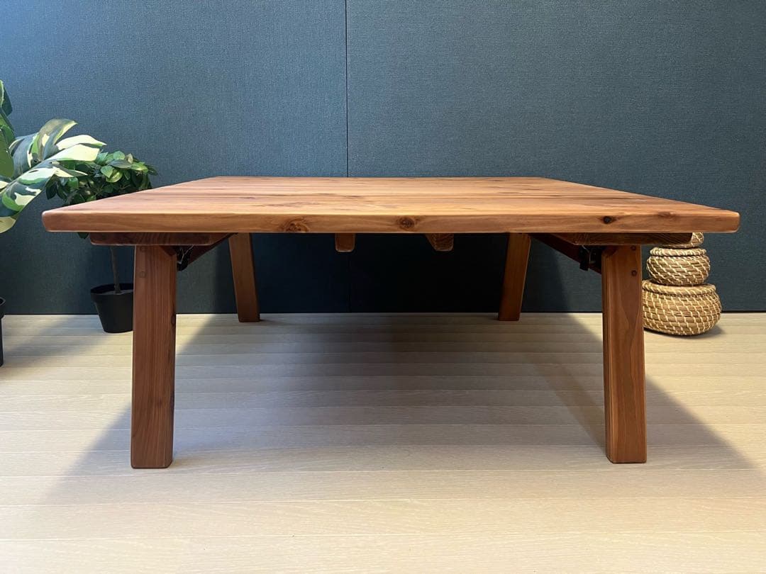 【送料無料】 ローテーブル 正方形 90cm 杉 ブラウン 折り畳み脚 ハ型