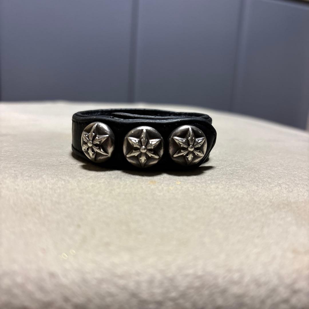 クロムハーツ　レザーブレスレット　正規品　スターボタン