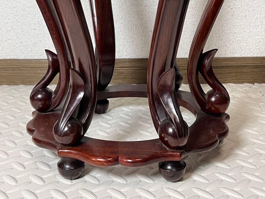 希少品 華道具 唐木 紫檀 ぶどう透かし彫リ 飾台 花台 香炉台 猫足 盆栽台