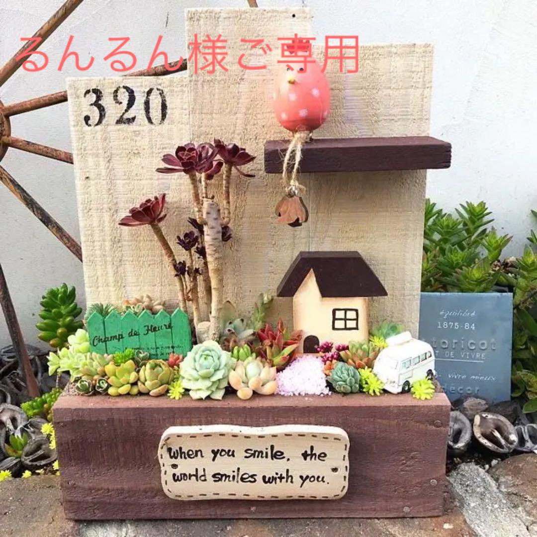 ★多肉植物　寄せ植え〜手作り木製プランターお家寄せ〜★