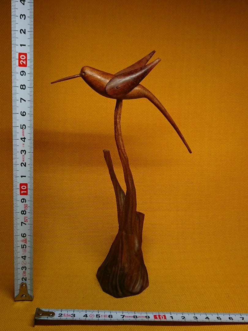 【美品】トリ　木彫　オブジェ　置物　インテリア　工芸品　美術品　A2776