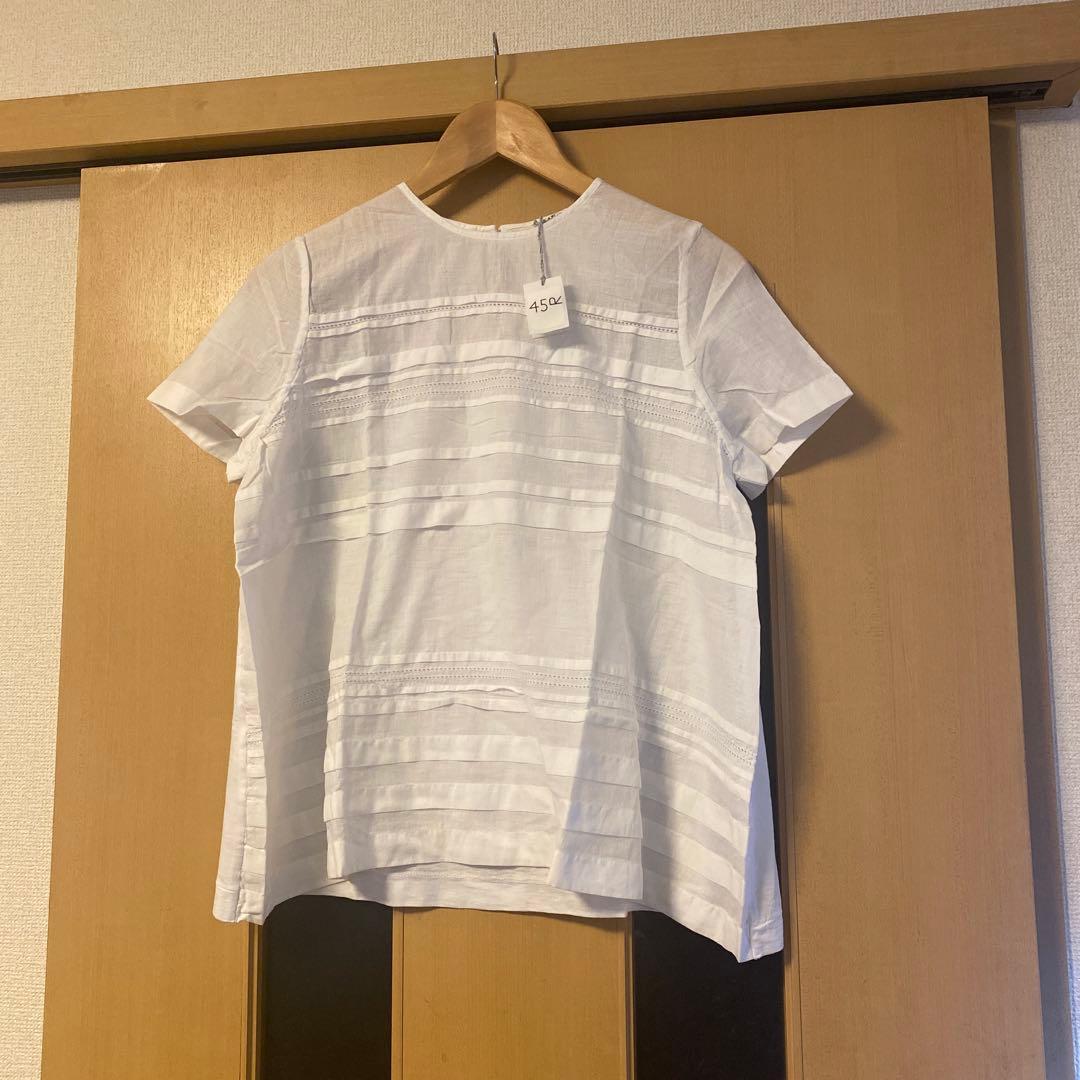 45R コットンタックブラウス Tシャツ カットワーク ホワイト