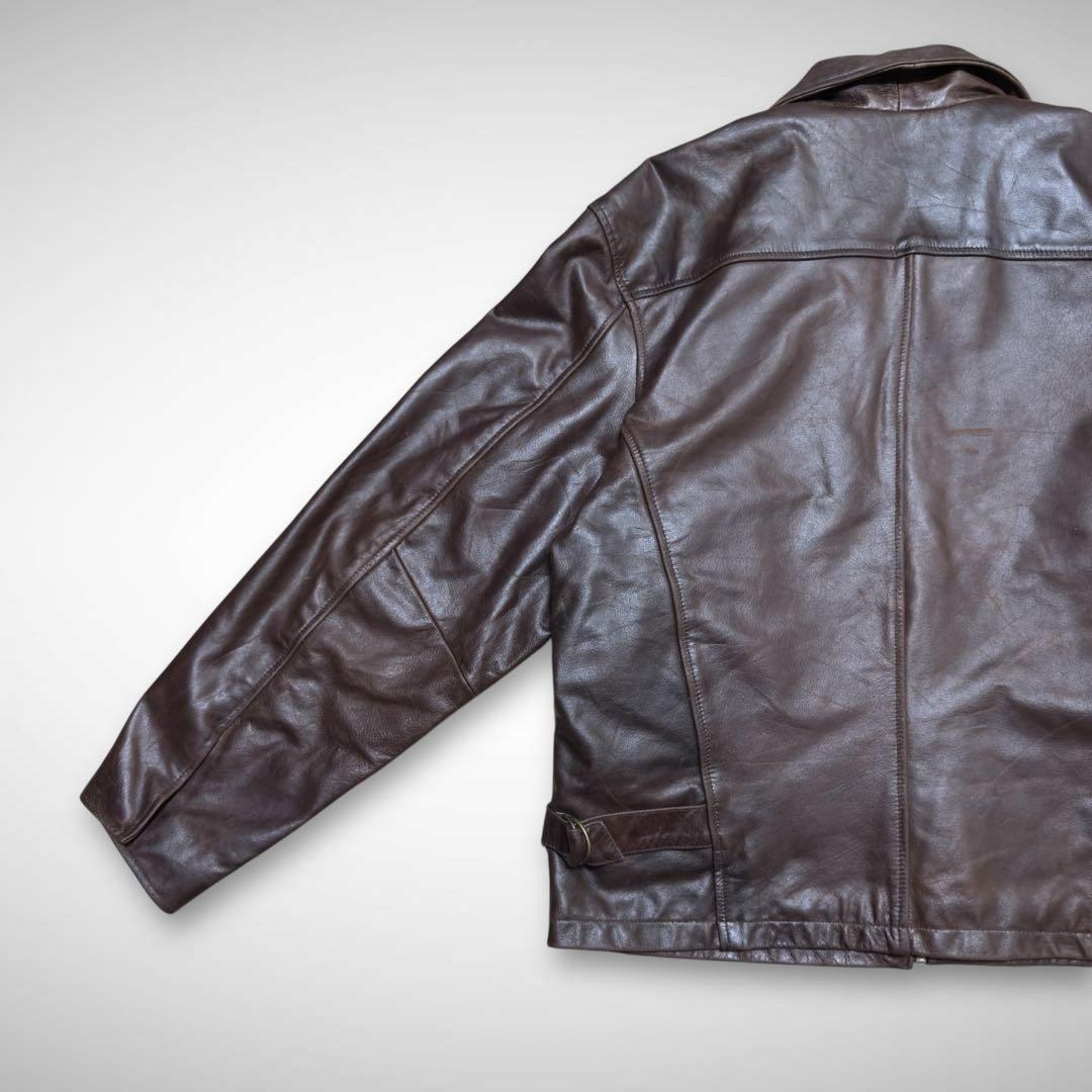 シングルライダースレザージャケット ドリズラージャケットチョコレートブラウン短丈