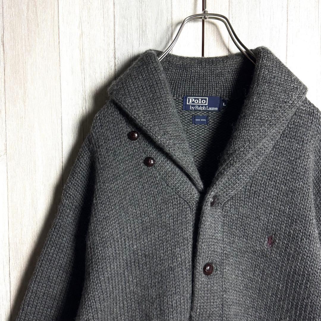 3511【人気・美品】 ラルフローレン 刺繍ロゴ ショールカラー カーディガン