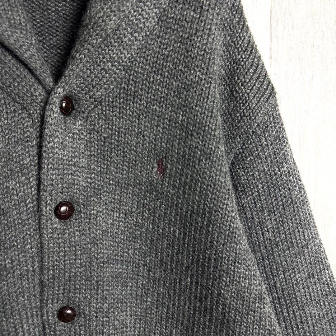 3511【人気・美品】 ラルフローレン 刺繍ロゴ ショールカラー カーディガン