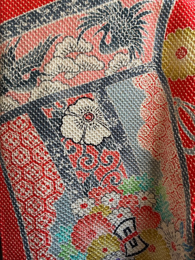 【逸品】藤娘きぬたや　総絞り　振袖　橙色　裄64 長襦袢　刺繍半襟(さんび)付き