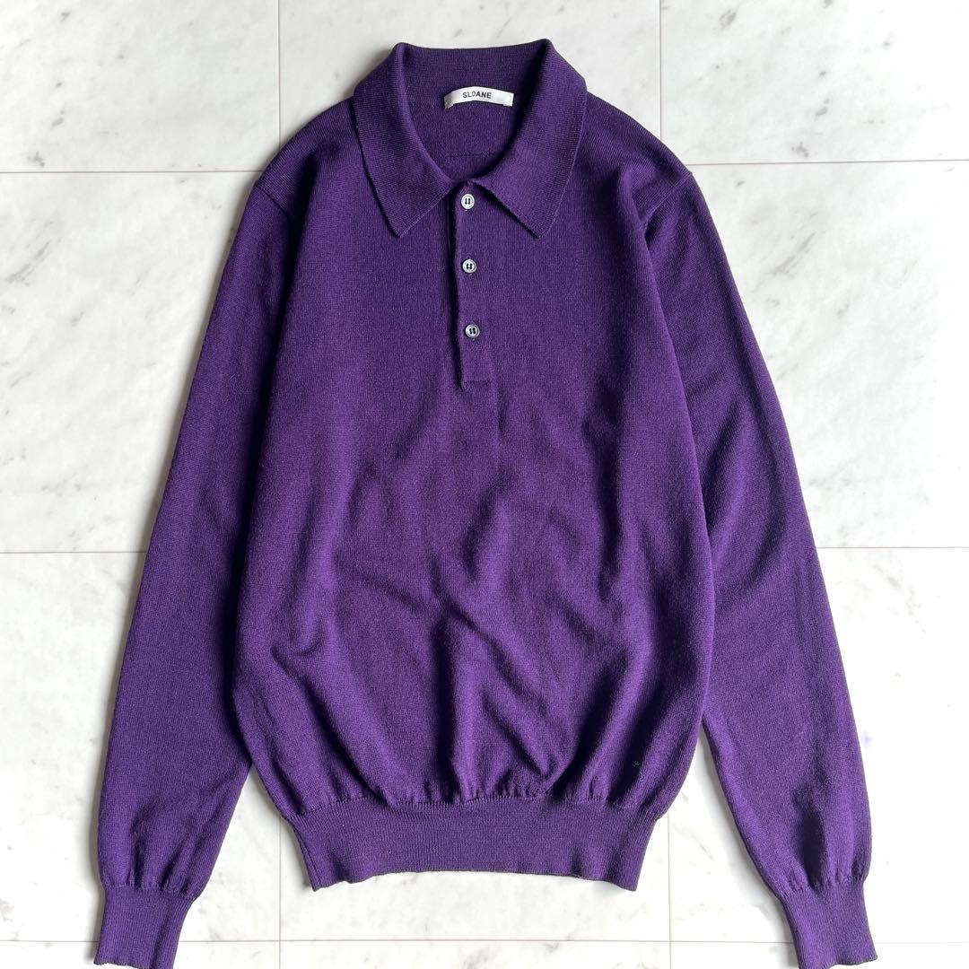 スローン ニット セーター ニットポロ ポロシャツ 日本製 パープル 紫 2