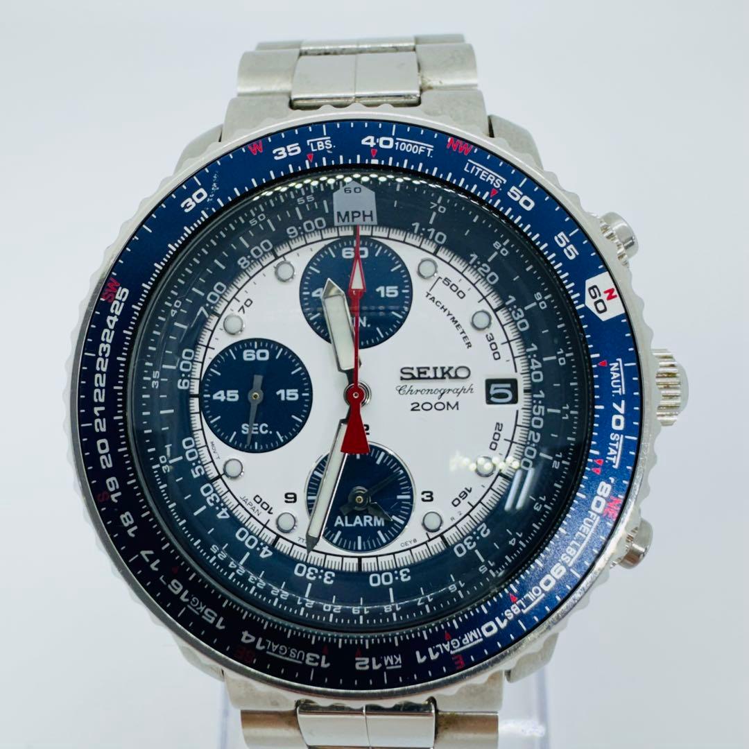 ✨SEIKO✨7T62-0EB0✨デイト✨パイロットクロノアラーム✨腕時計✨