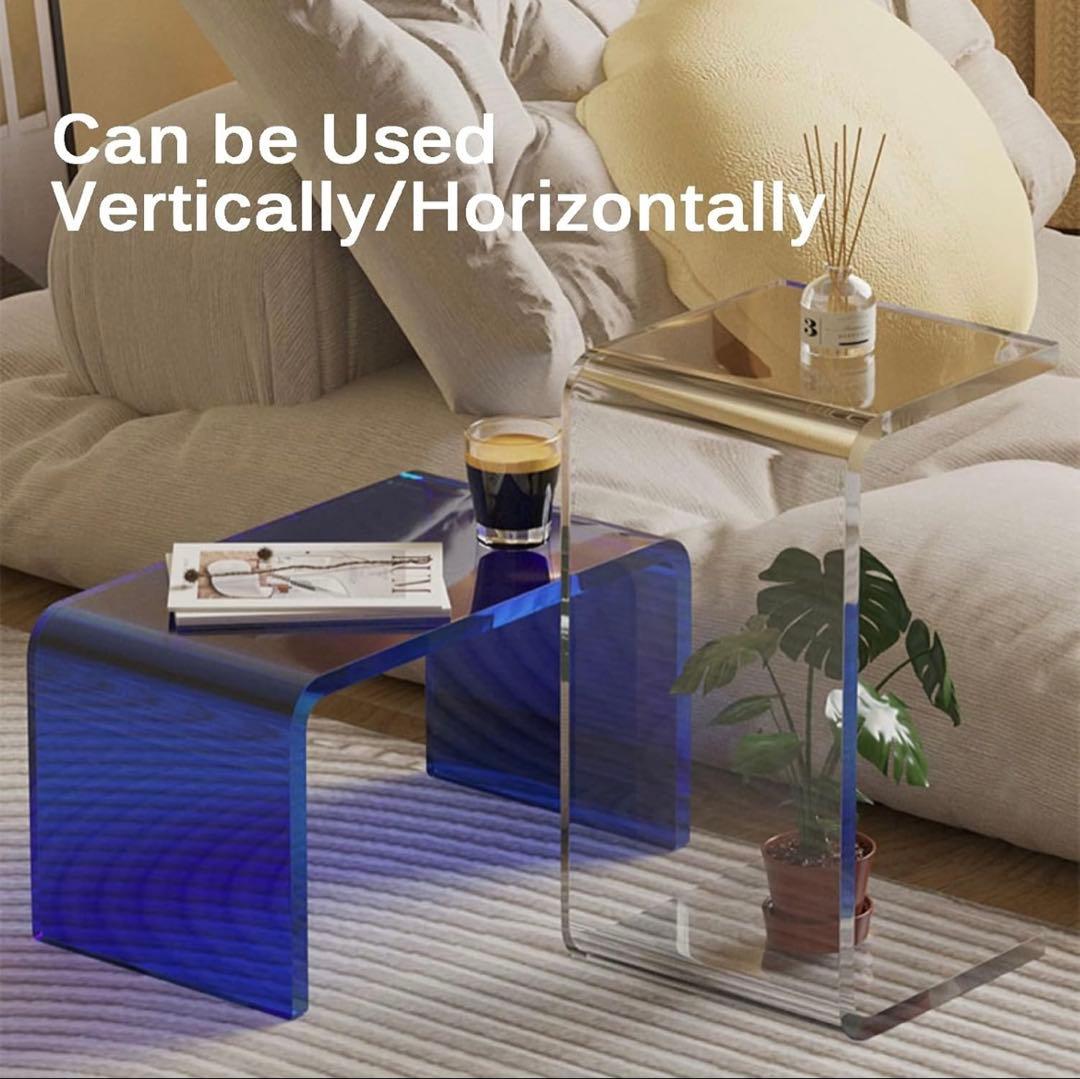 GMBAYUE U字型サイドテーブル ピュアホワイト 30x30x55cm