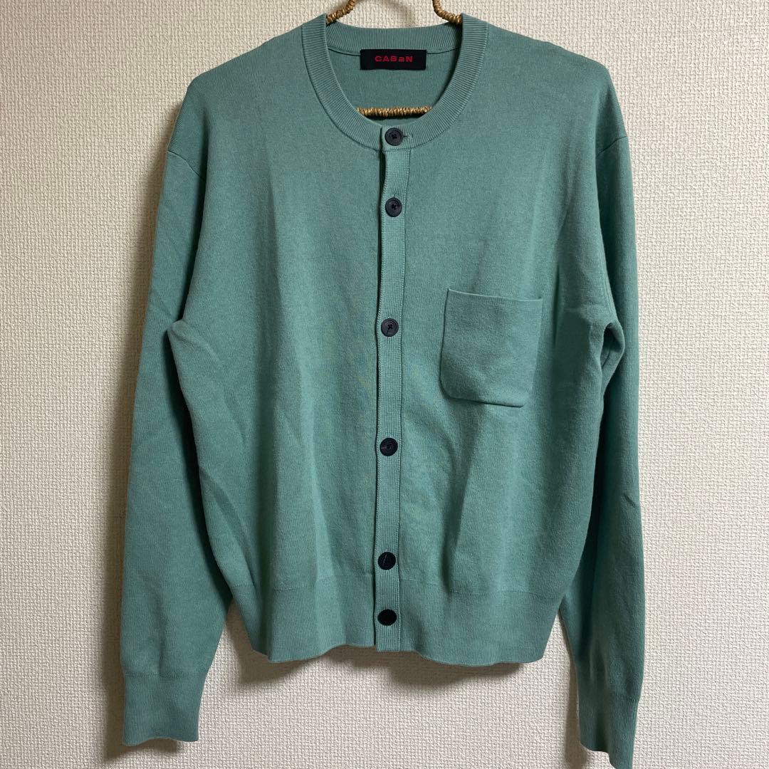 CABaN コットンカシミヤ ポケットクルーネックカーディガン グリーン M