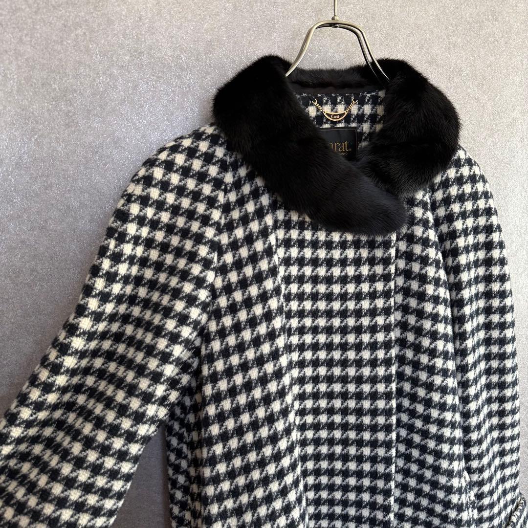 ヴィンテージ 千鳥格子カシゴラ混ウールコート ミンクファー Carat 希少