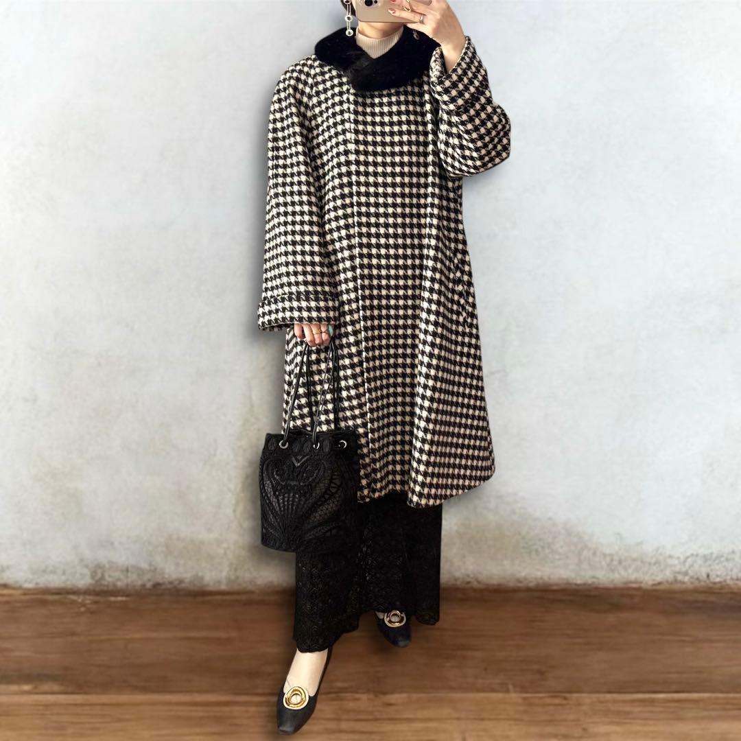 ヴィンテージ 千鳥格子カシゴラ混ウールコート ミンクファー Carat 希少