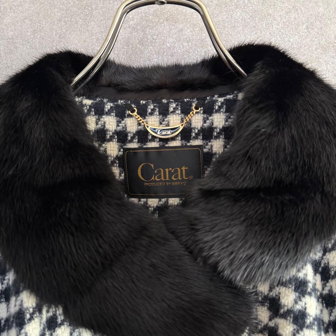 ヴィンテージ 千鳥格子カシゴラ混ウールコート ミンクファー Carat 希少