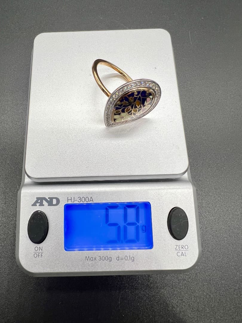 K18 エナメルとダイヤモンド リング