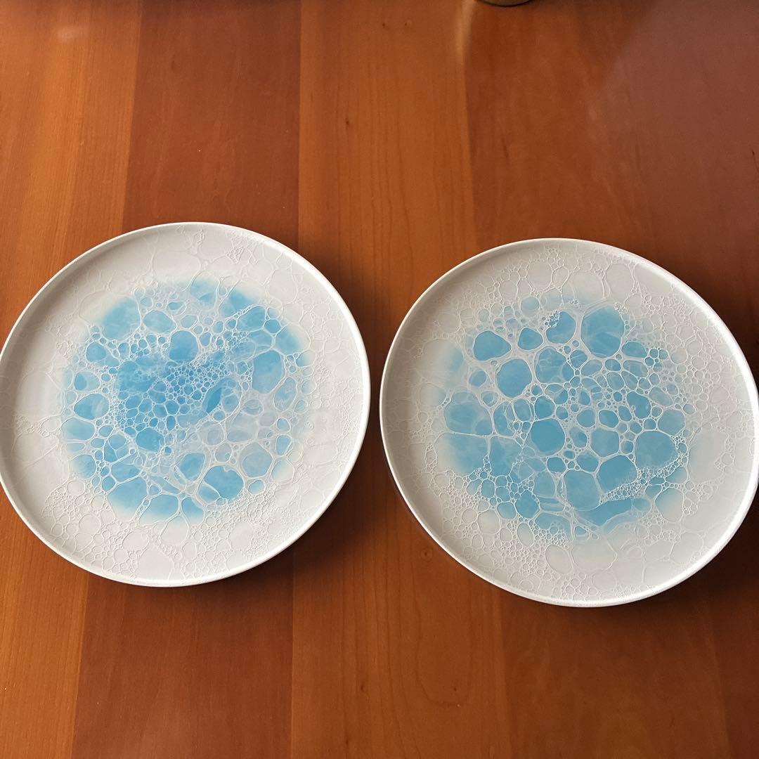やま平窯　泡 frameラウンドプレート 26cm Blue 有田焼　2枚セット