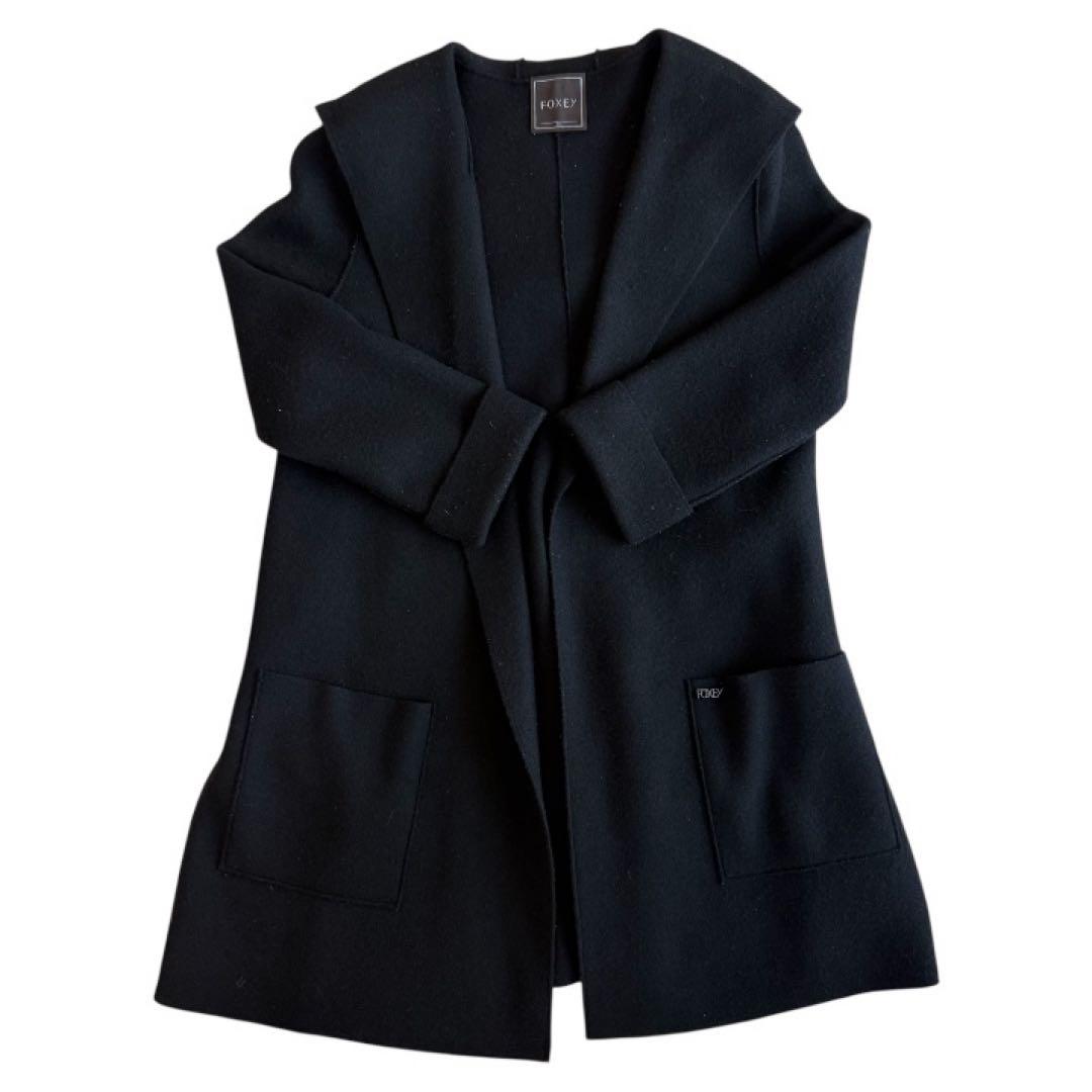 FOXEY フォクシー　ブラックフード付きコート