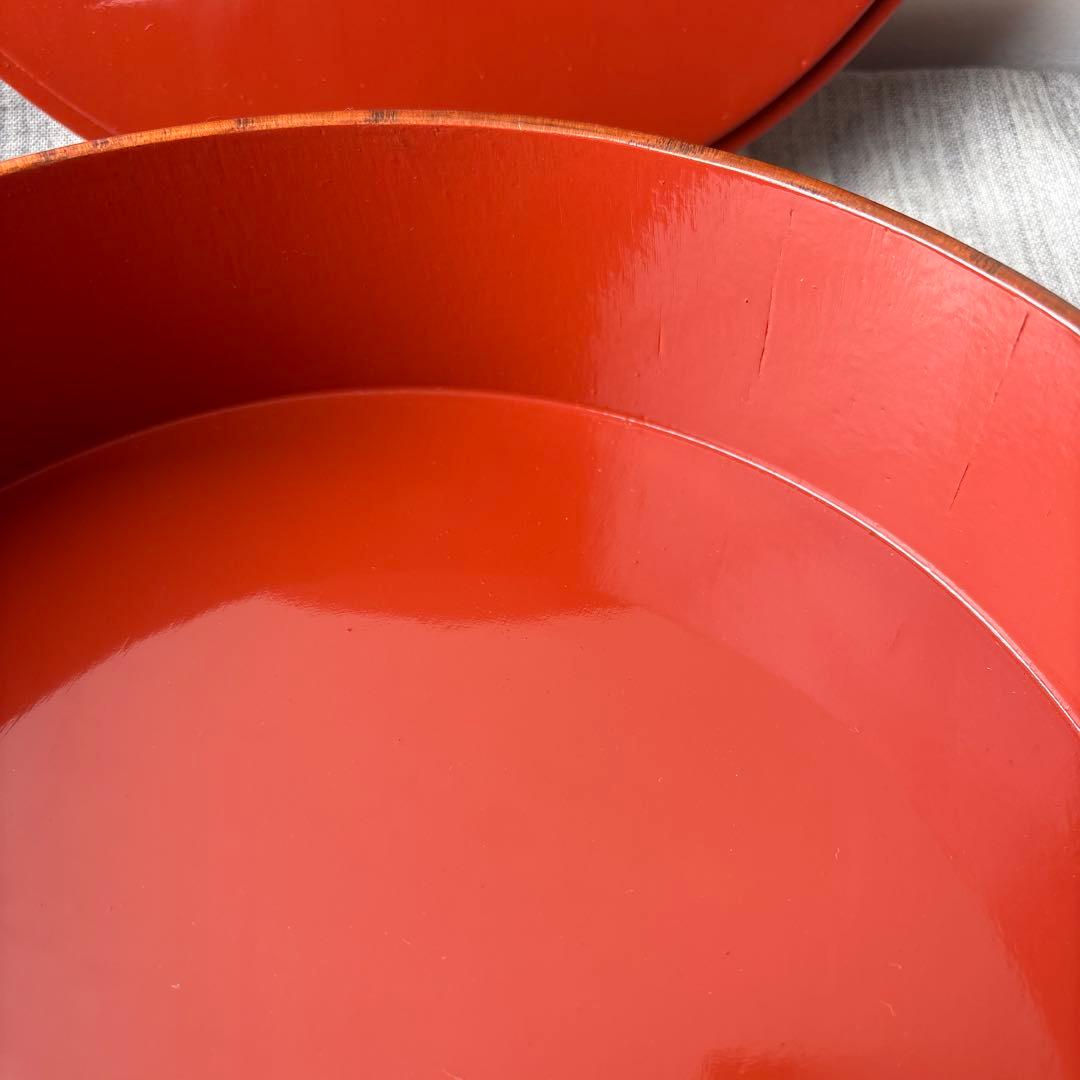 木製 重箱 4段 入子 欅 内朱塗り シンプル ストレージボックス 漆器 丸型