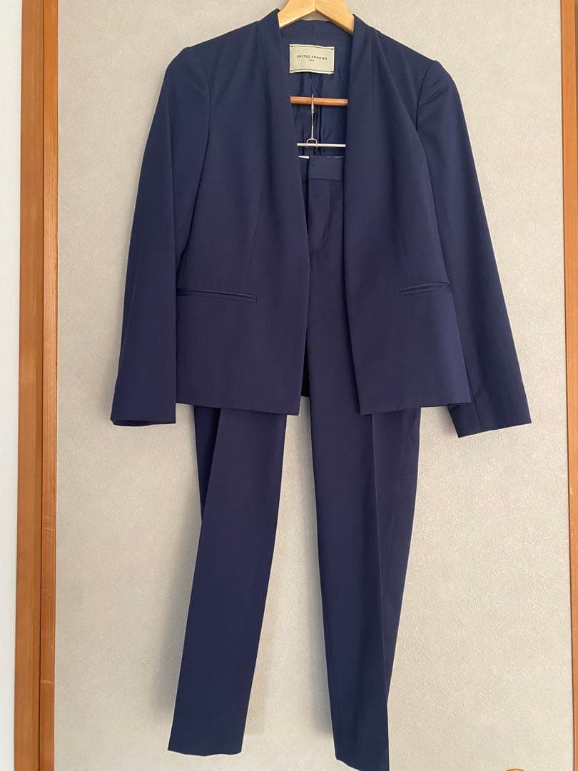 【美品】UNITED ARROWSネイビー ノーカラー ジャケット＆パンツ