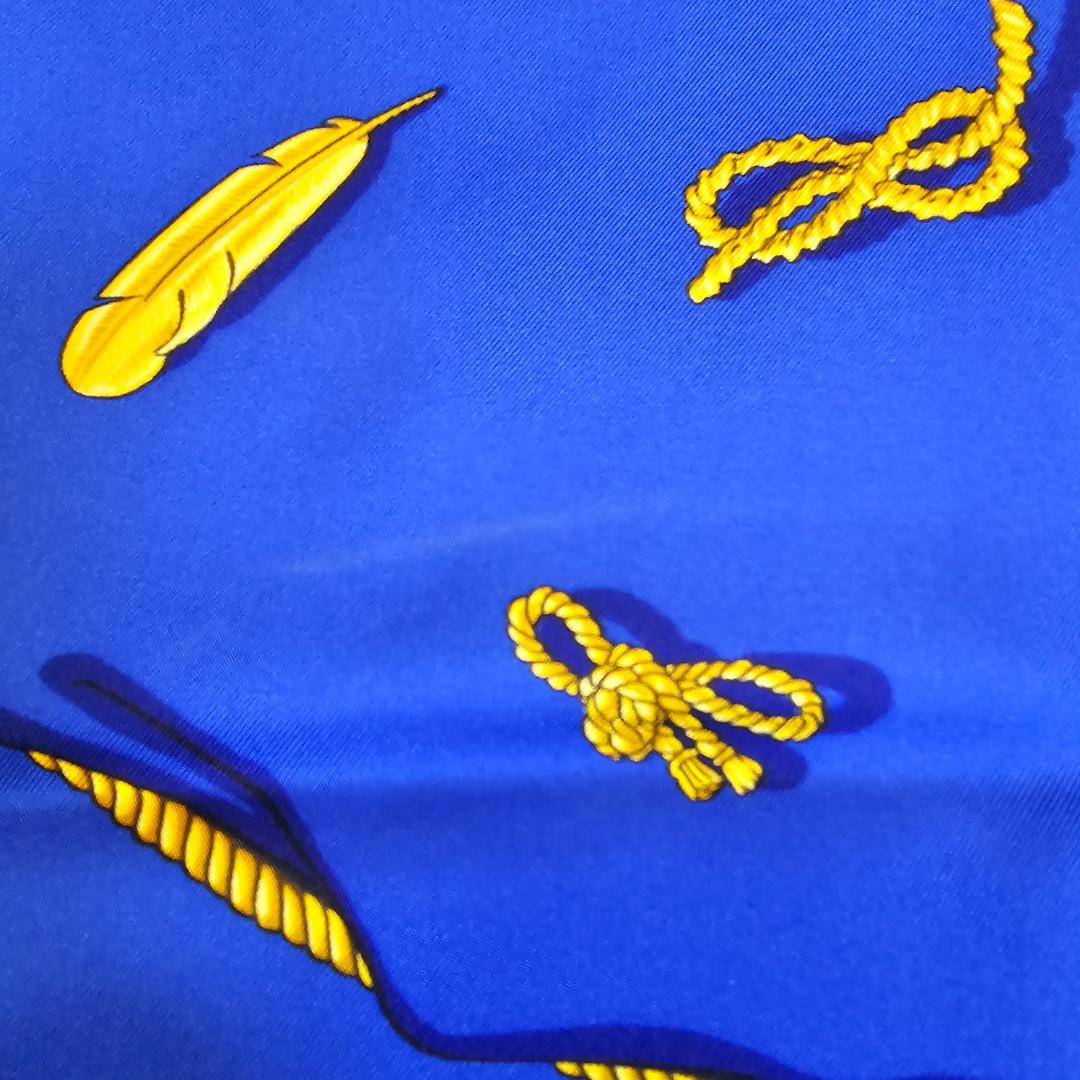 エルメス カレ90 クリップス ノット柄 シルク スカーフ 青 黒