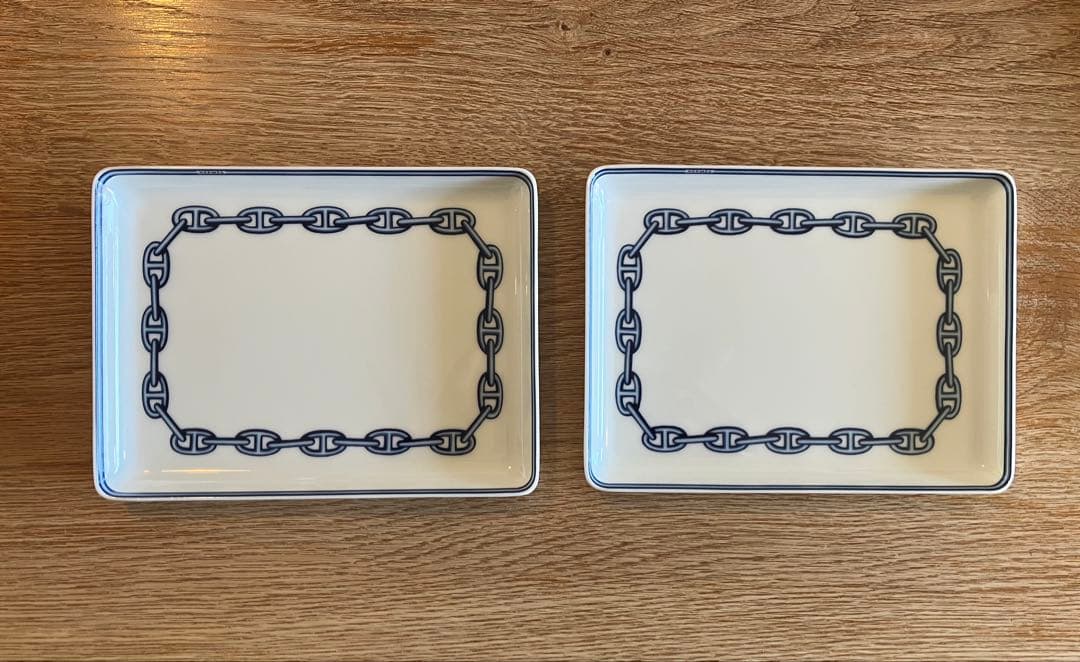 HERMES シェーヌダンクル(ブルー)スクエア皿2枚セット