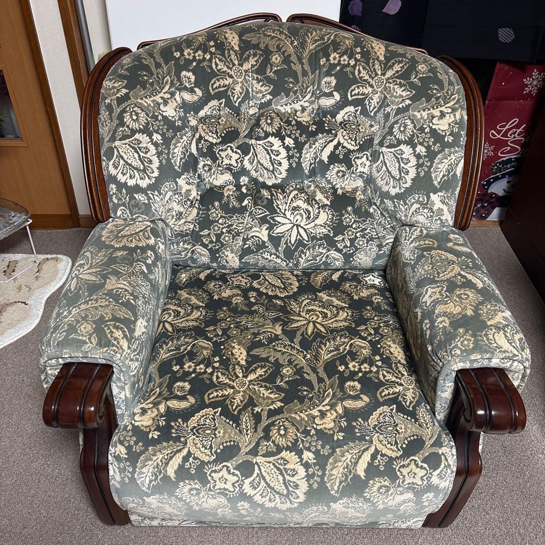 カリモク 1人掛けソファ アームチェア 花柄 ヴィンテージ