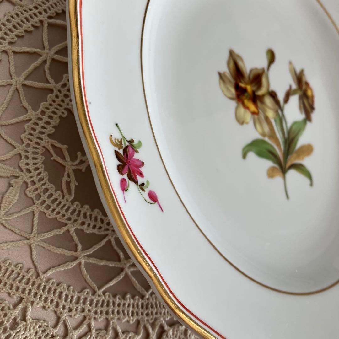 アンティークマイセン　金の葉を持つ水仙の花　プレート