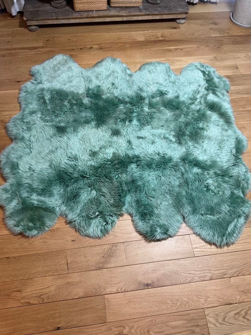 ミントグリーン ファーラグ 約195×185