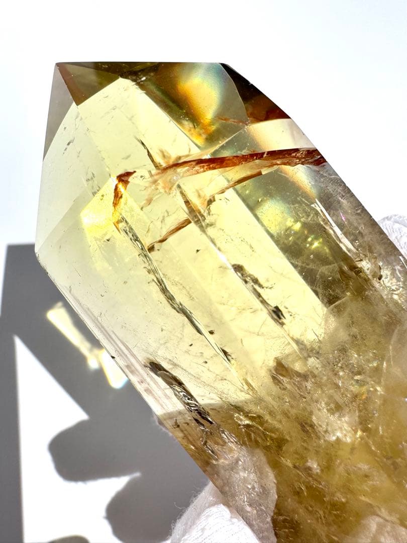 高品質 高透明 虹入り シトリン 黄水晶 六角柱